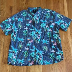 Men's Tropical Flamingo Short-Sleeve Shirt - Black/Grey 3X-Large